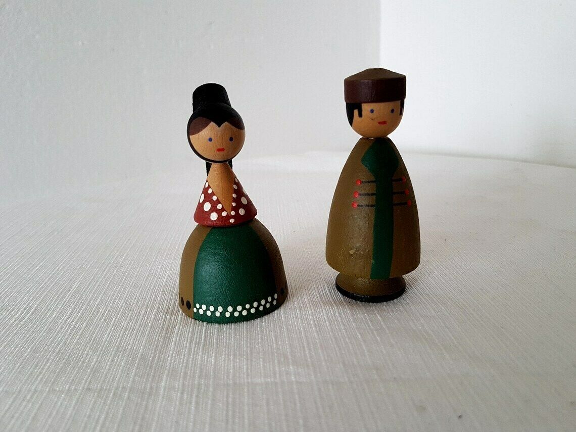 Vintage German Wooden Pair Figures Handmade Design photo vintage