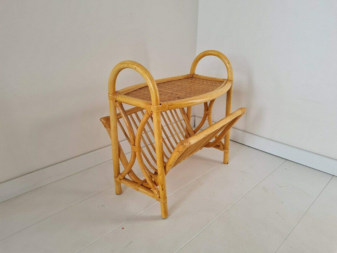 Vintage Mid Century Bamboo Rattan Magazin Holder 80s photo 198.0