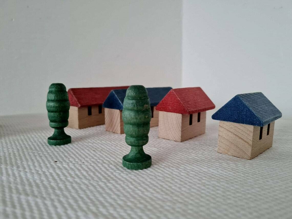 Vintage Erzgebirge Wooden German Putz Hand Painted Set Of 20 Pieces photo vintage