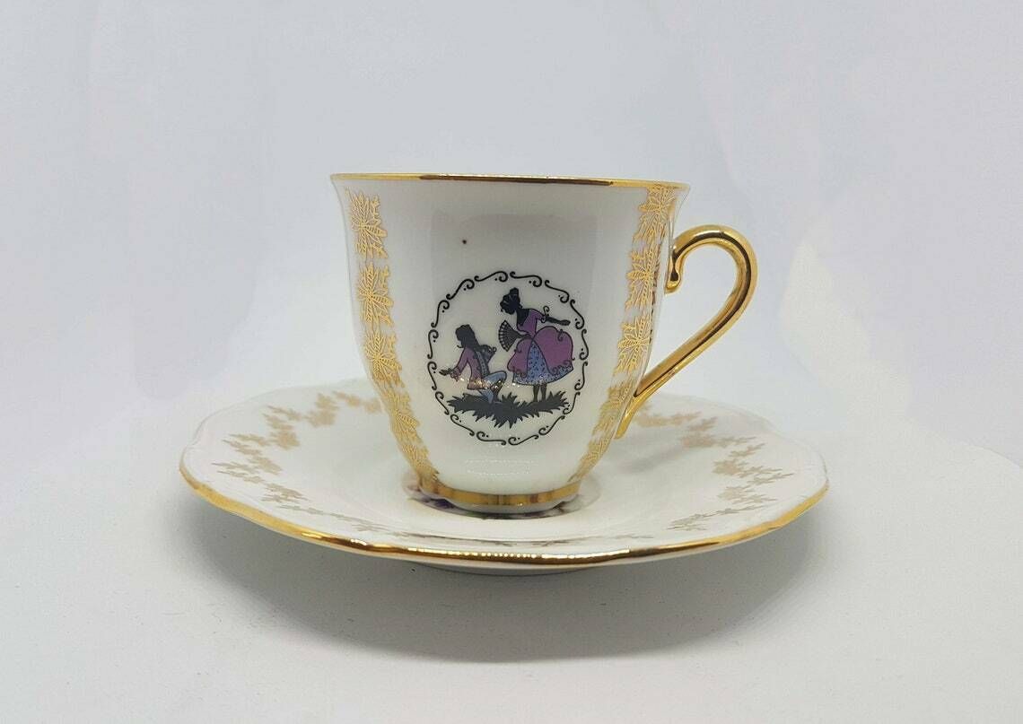 Vintage Coffee Czech Porcelain Cup And Saucer Made In Czechoslovakia 80s photo furniture