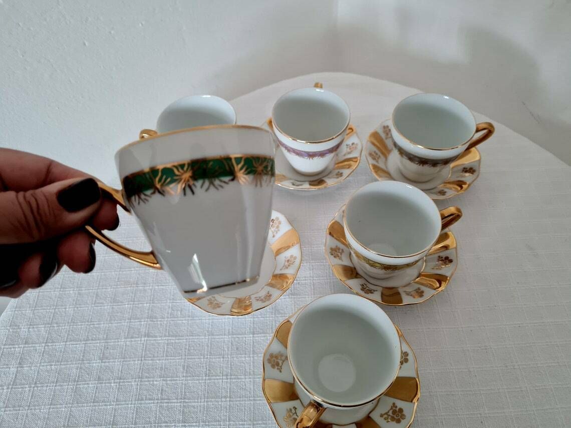 photo furniture Vintage Coffee Czech Porcelain Set 6 Cups And 6 Saucers Made In Czechoslovakia 70s