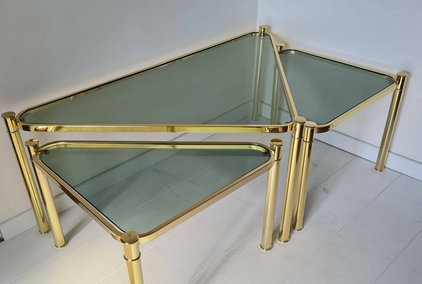 Vintage Mid Century Modern Chrome And Glass Nesting Table Set Of 3 photo furniture