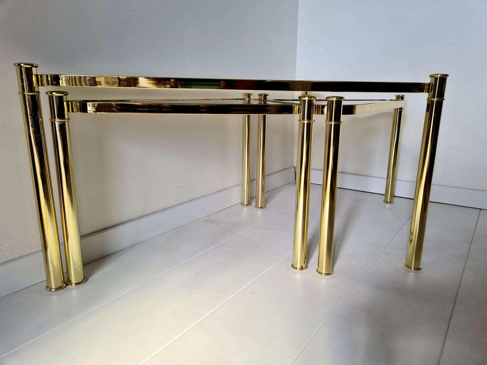 Vintage Mid Century Modern Chrome And Glass Nesting Table Set Of 3 photo vinterior