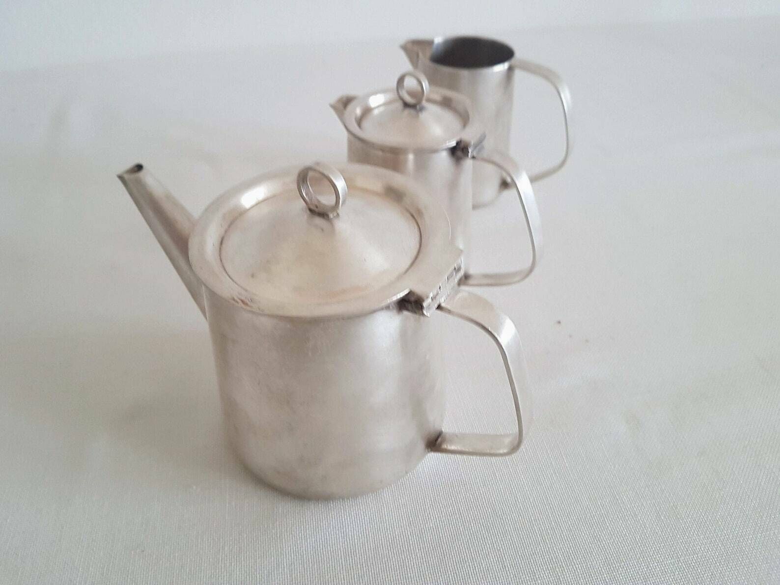 Vintage Coffee Set By Jan čalovka For Sandrik A.E. 3 Pieces: Coffee Pot, Milk Jug, Water Jug. German Silver Alpaka