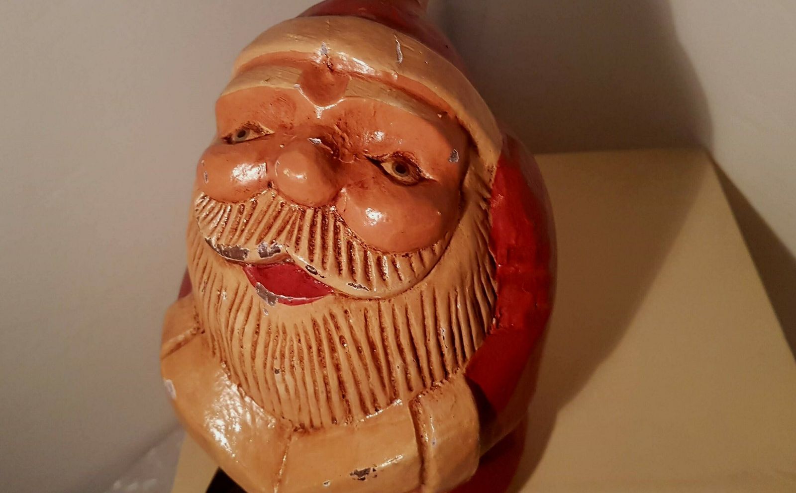 Vintage Wooden Sitting Santa Hand Carved Wooden Sculpture Santa Retro Handmade Design 80s photo furniture