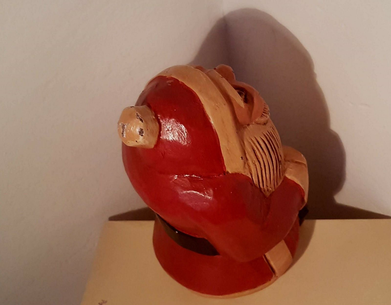 Vintage Wooden Sitting Santa Hand Carved Wooden Sculpture Santa Retro Handmade Design 80s photo vintage