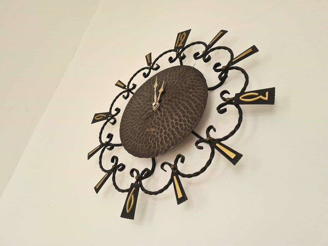 Vintage Mid Century Wall Retro Metal Clock Germany Modern Atomic Space Age Mcm 70s photo furniture