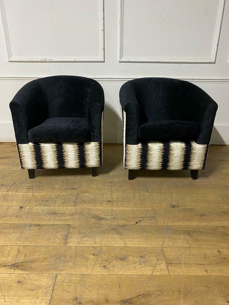 Pair Of French Mid Century Black & White Armchairs photo for sale