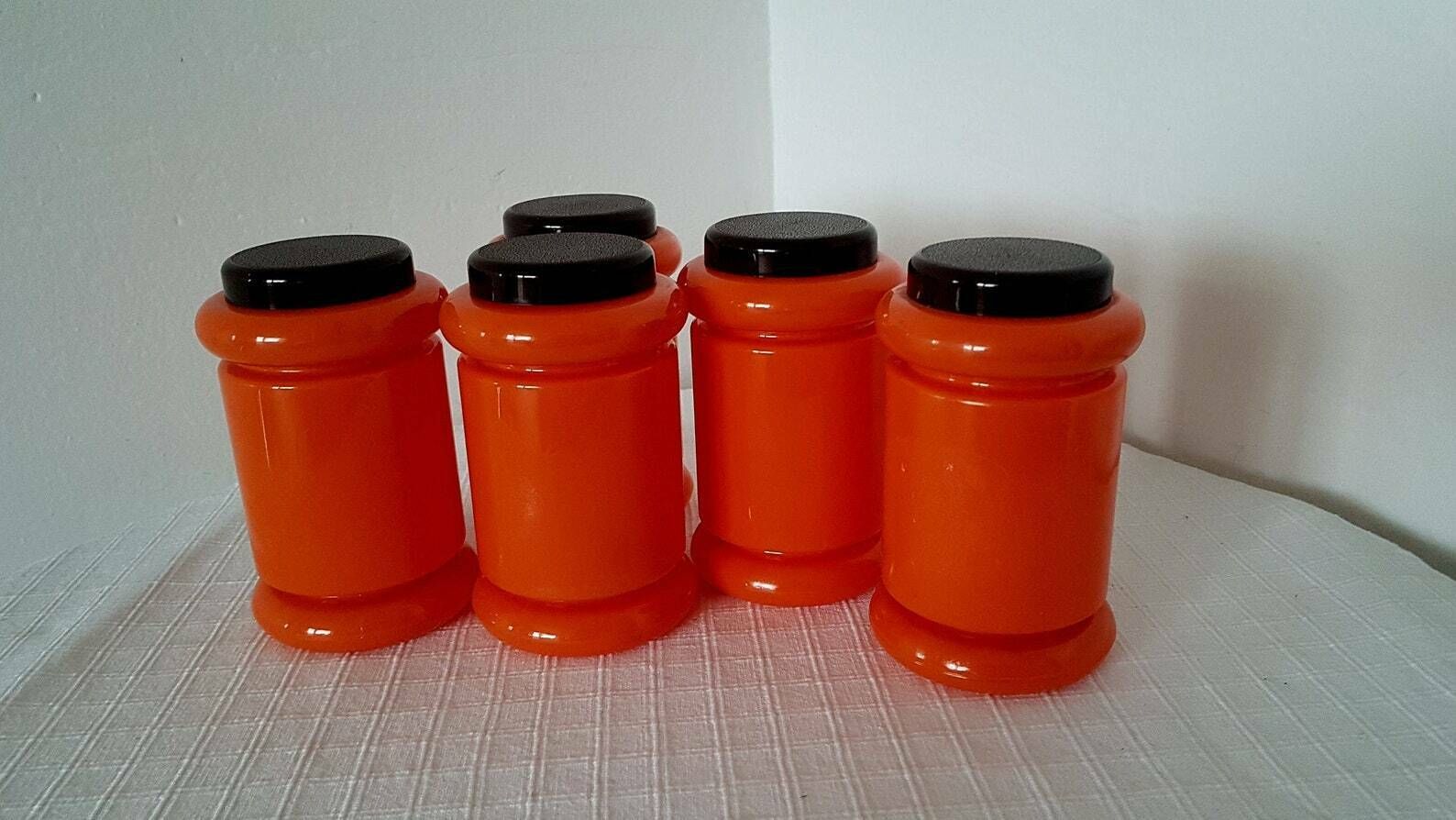 Vintage Mid Century Space Age 5 Spice Boxes Set Czechoslovakia 80