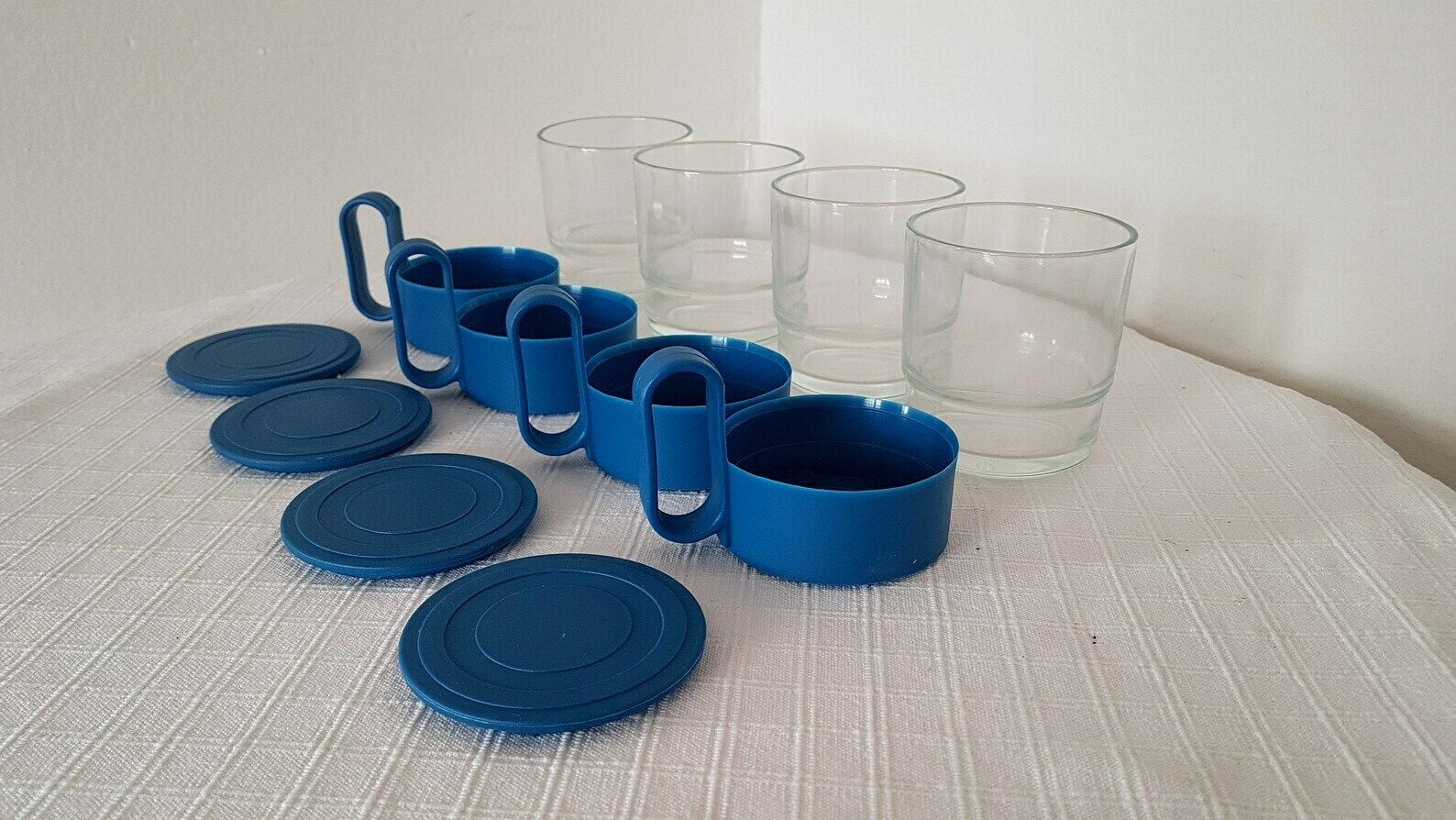 Vintage Space Age Retro Set Glass/Plastic Kettle And Cups In Original Box 80s photo vinterior