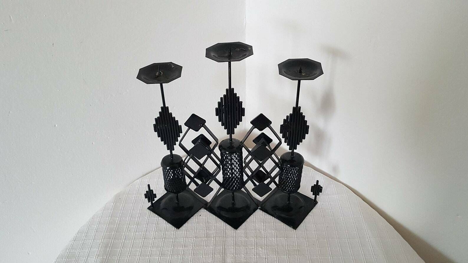 photo for sale Vintage Mid Century Metal Handmade Candlestick Handmade Design 70s