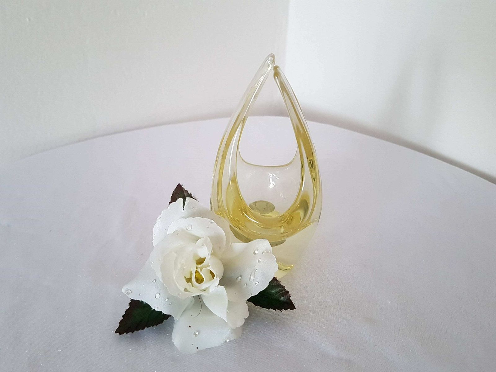 Citrine Glass Basket Sculpture Zelezny Brod Czech photo vintage