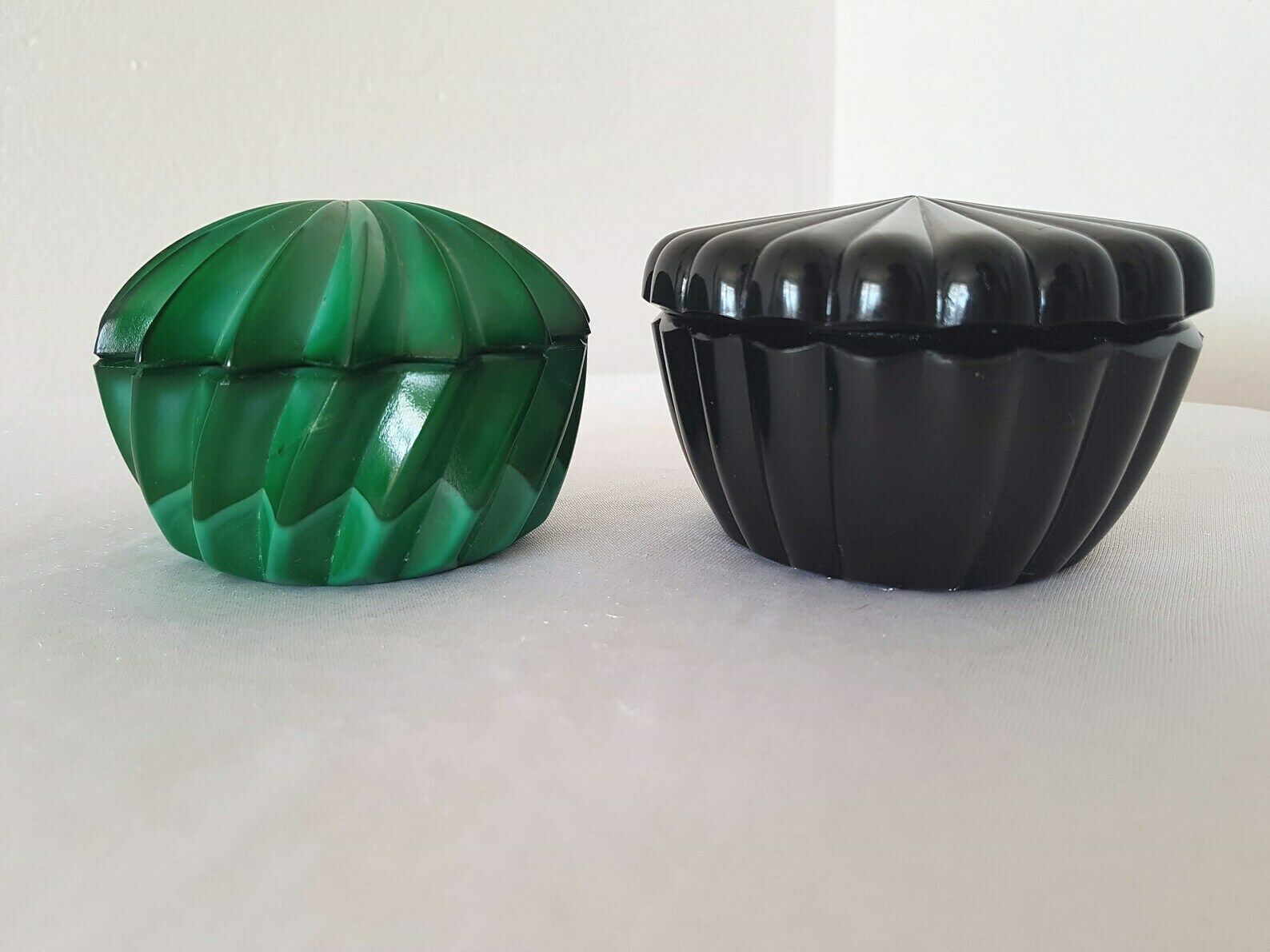 photo for sale Bohemian Art Deco Opaque Black Glass Powder Can Dose Schlevogt Hoffmann Excellent Condition