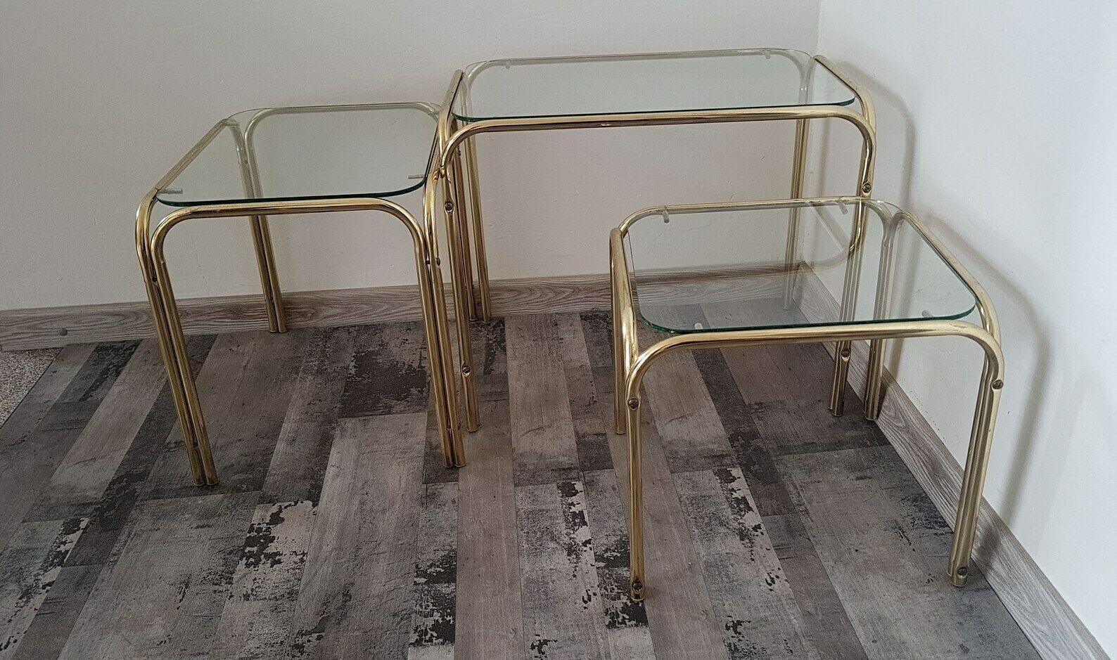 Vintage Mid Century Modern Chrome And Glass Nesting Table Set Of 3 photo 291.0
