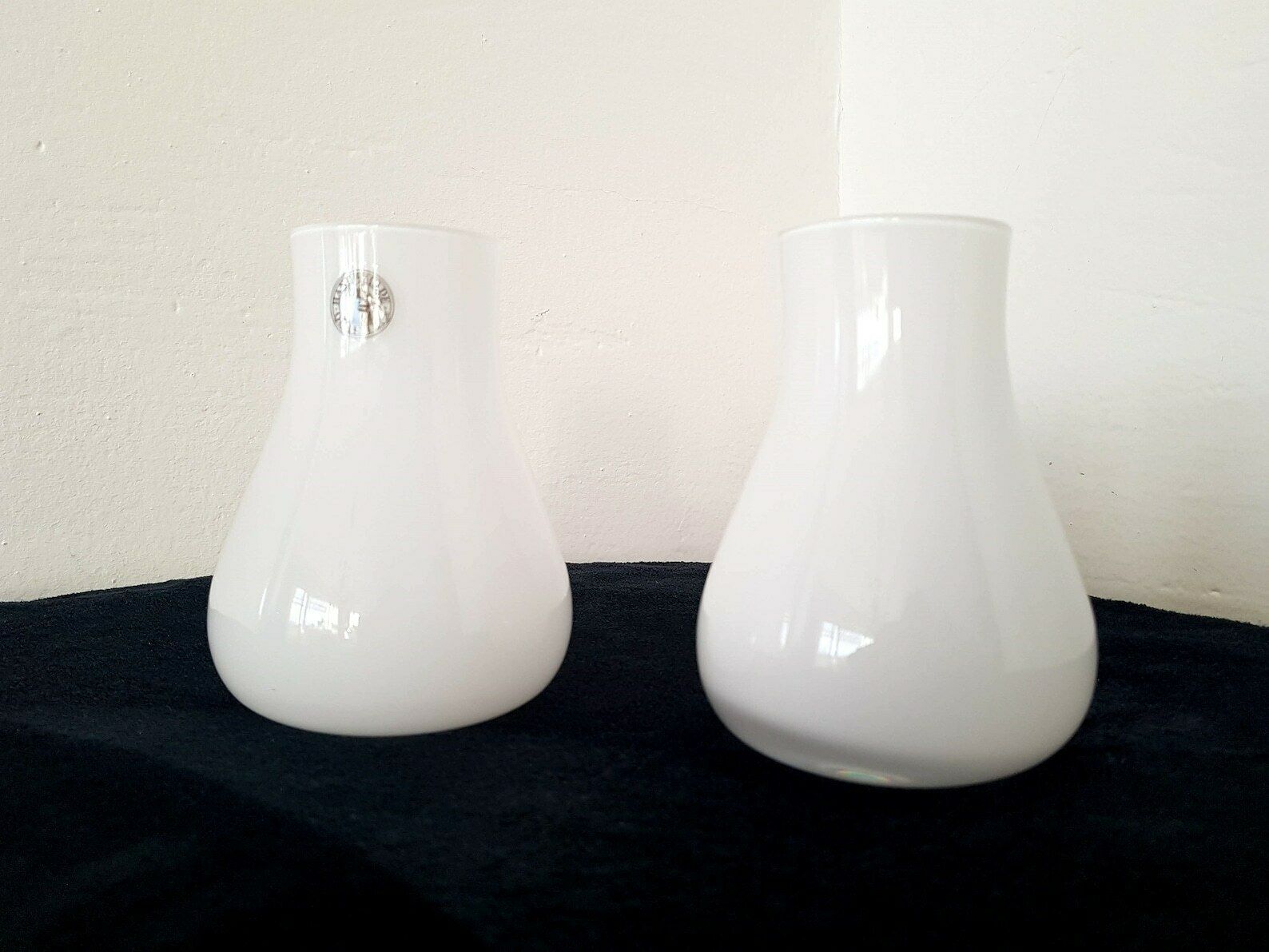 Vintage Pair Pia Amsel Swedish Art Glass Milk Glass Vase Retro Ikea photo buy