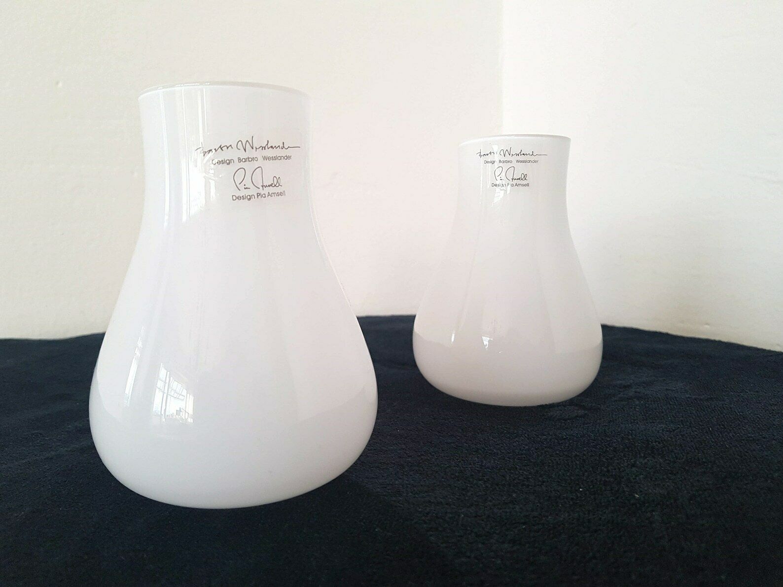 photo furniture Vintage Pair Pia Amsel Swedish Art Glass Milk Glass Vase Retro Ikea