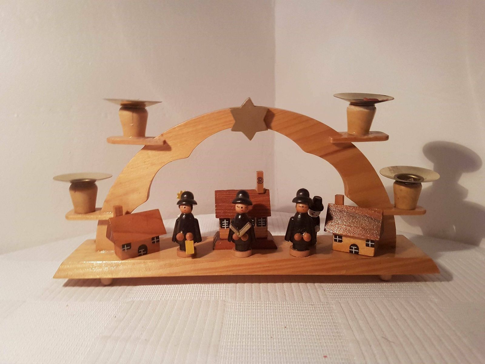 Vintage German Candlestick With Christmas Figurines 4 Candles Handmade Design