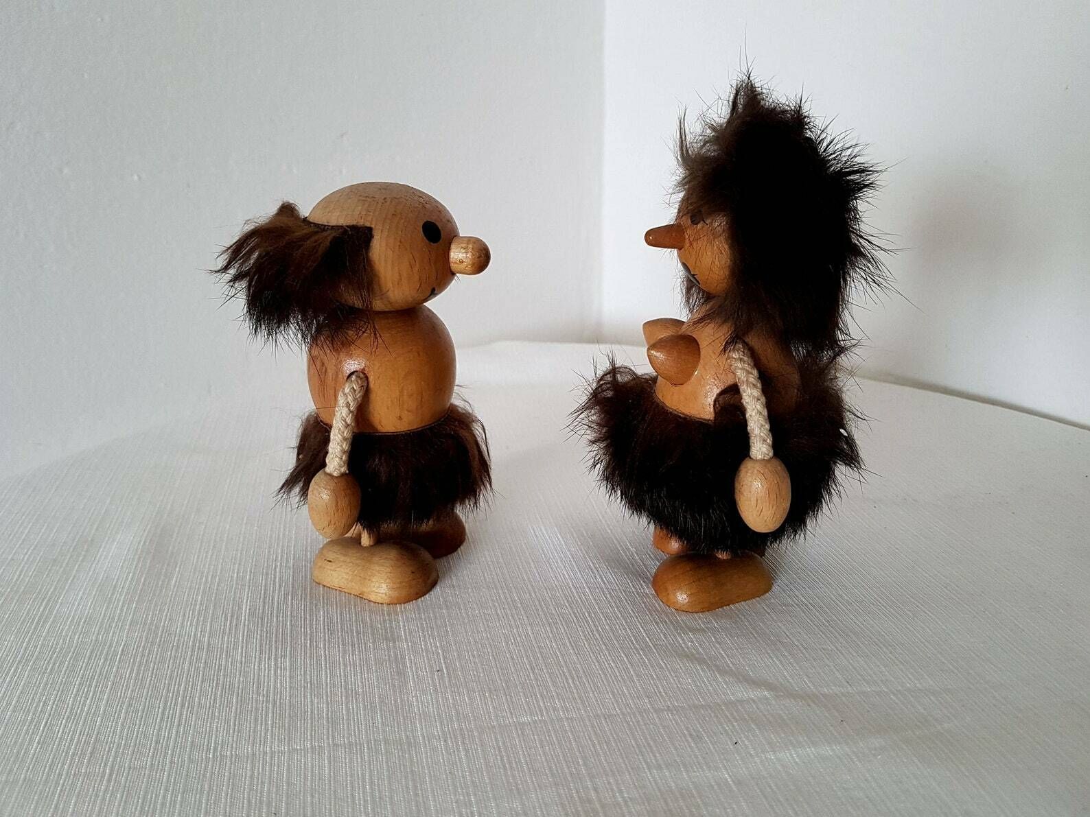 Vintage Wooden Couple Figures Handmade Design 70s
