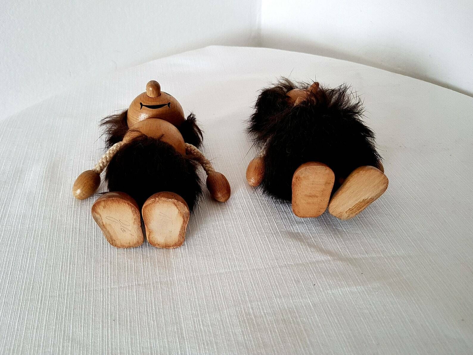 Vintage Wooden Couple Figures Handmade Design 70s photo for sale