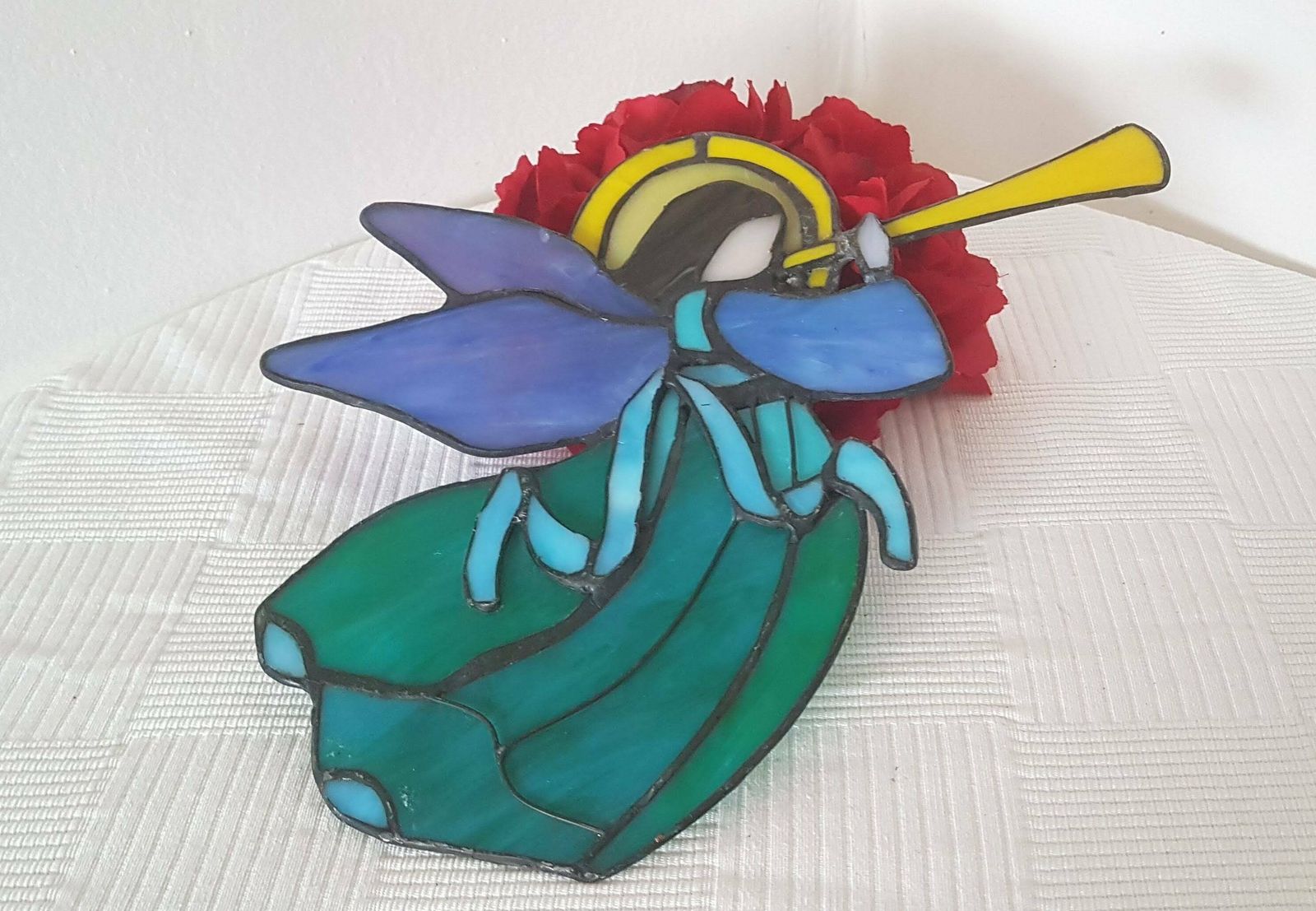 Vintage Tiffany Angel Stained Glass Tiffany Glass Art Window Hanging photo for sale