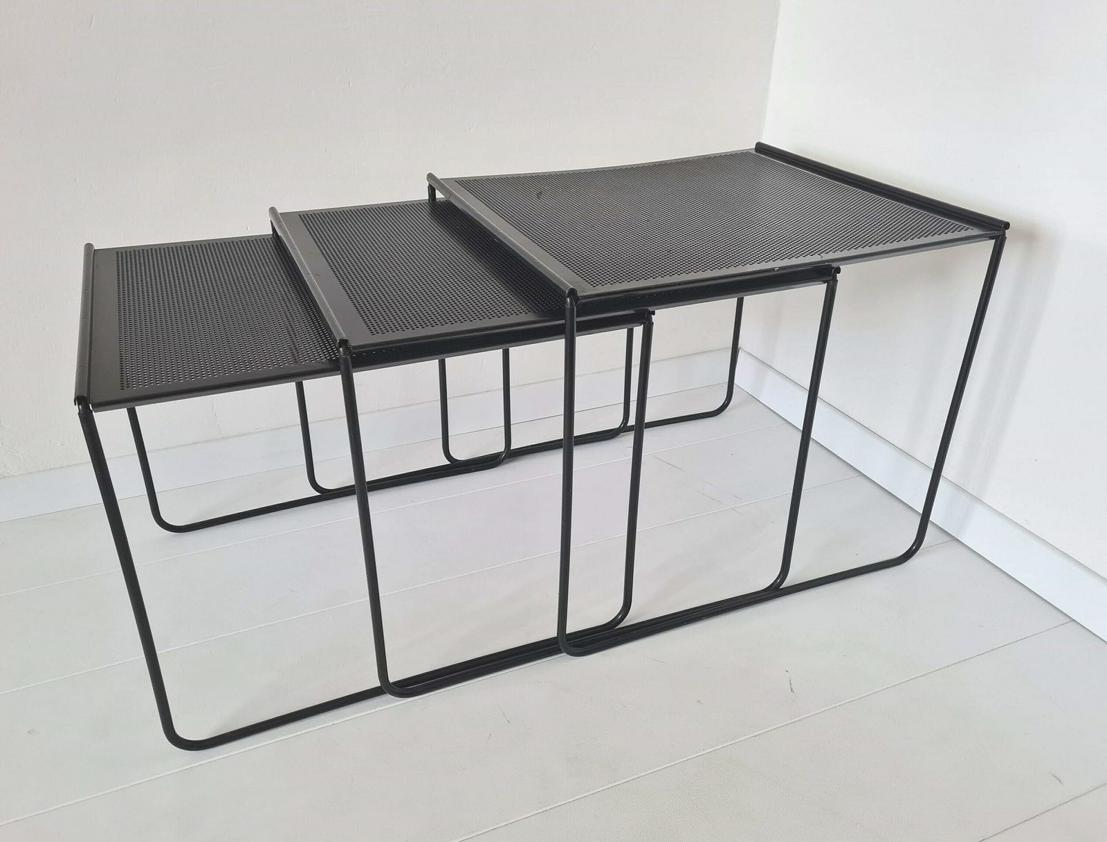 Vintage Post Modern Nesting Perforated Tables Set Of 3 photo for sale