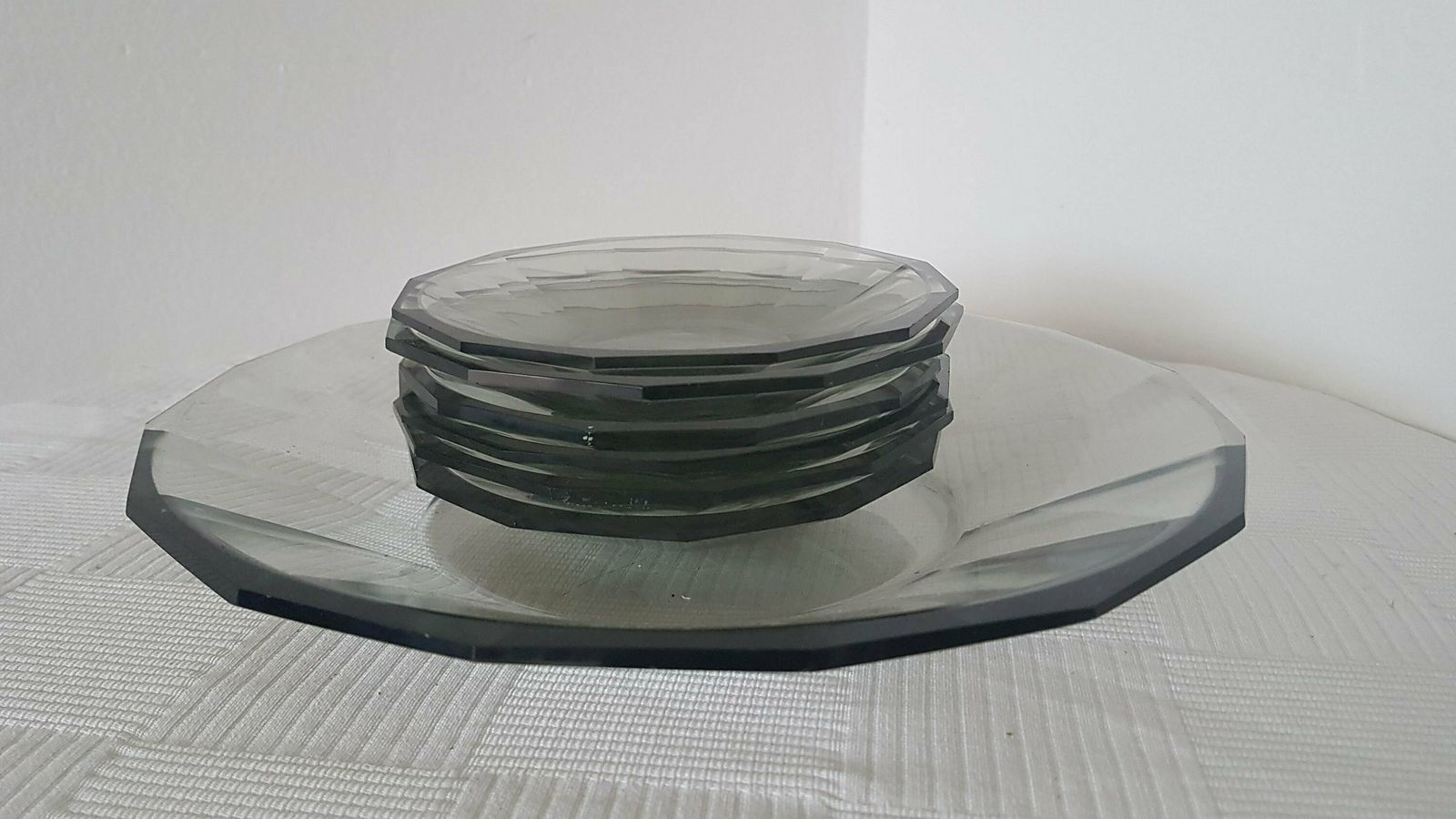 Art Deco Set Van 7 Rookglazen Schalen, Tsjechisch Boheems Glas. Antieke Schalen Van Karl Stölzle Heřmanova Huť, 1940 photo Woonaccessoires
