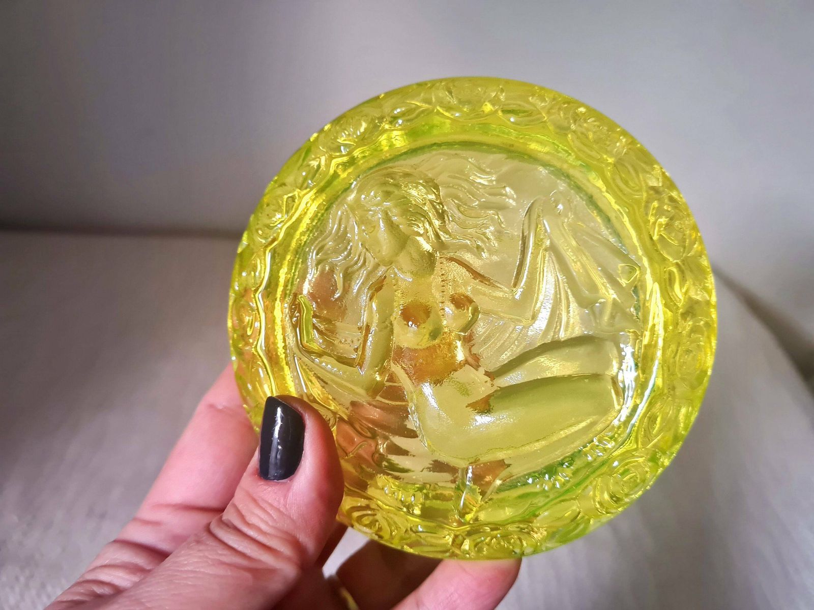 Vintage Czech Uranium Glass Dose Jewelry Box Perfect Condition Not Used photo buy