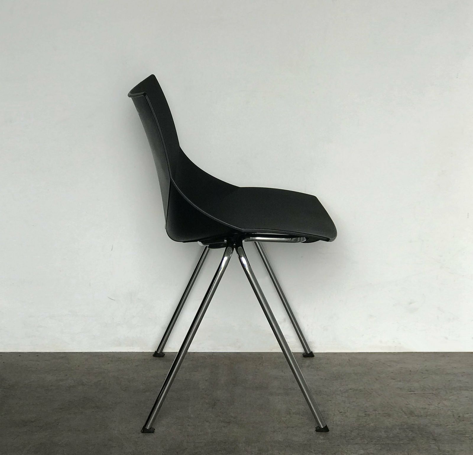Mid Century Style Chrome And Black Plastic Italian 'Shell' Chair By Angelo Pinaffo photo for sale