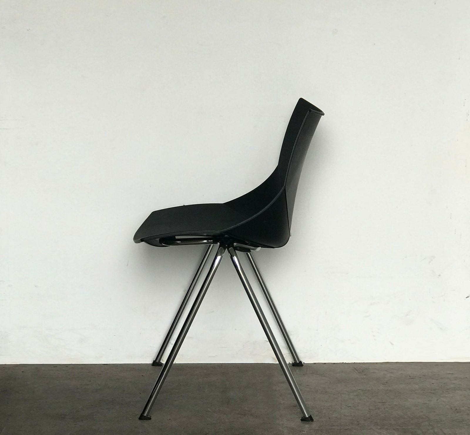 Mid Century Style Chrome And Black Plastic Italian 'Shell' Chair By Angelo Pinaffo photo Furniture