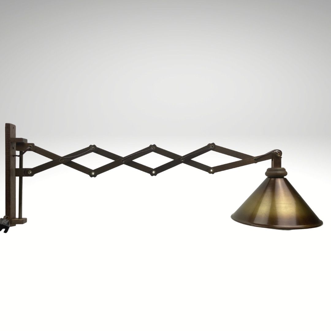 Midcentury Wood And Brass Scissor Wall Lamp, Dutch 1960s photo 201.0