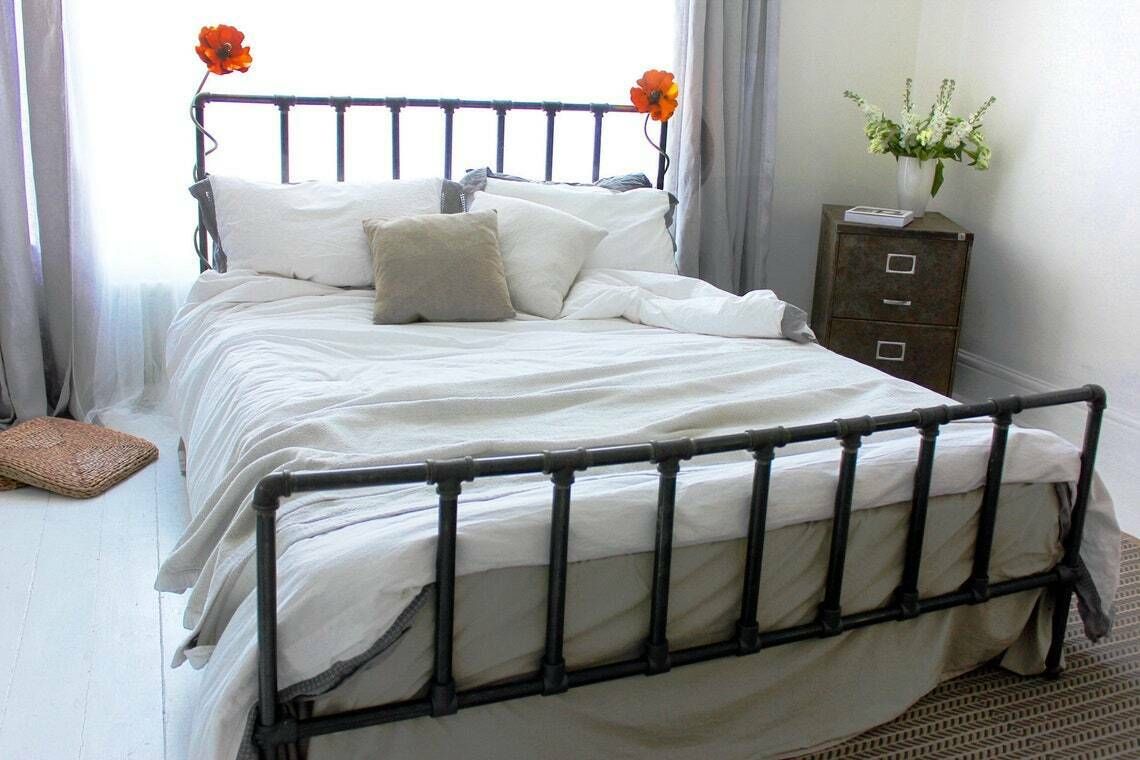 Carla Dark Steel Pipe And Industrial Scaffolding Fittings Kingsize Bed Frame   Bespoke Industrial Furniture By