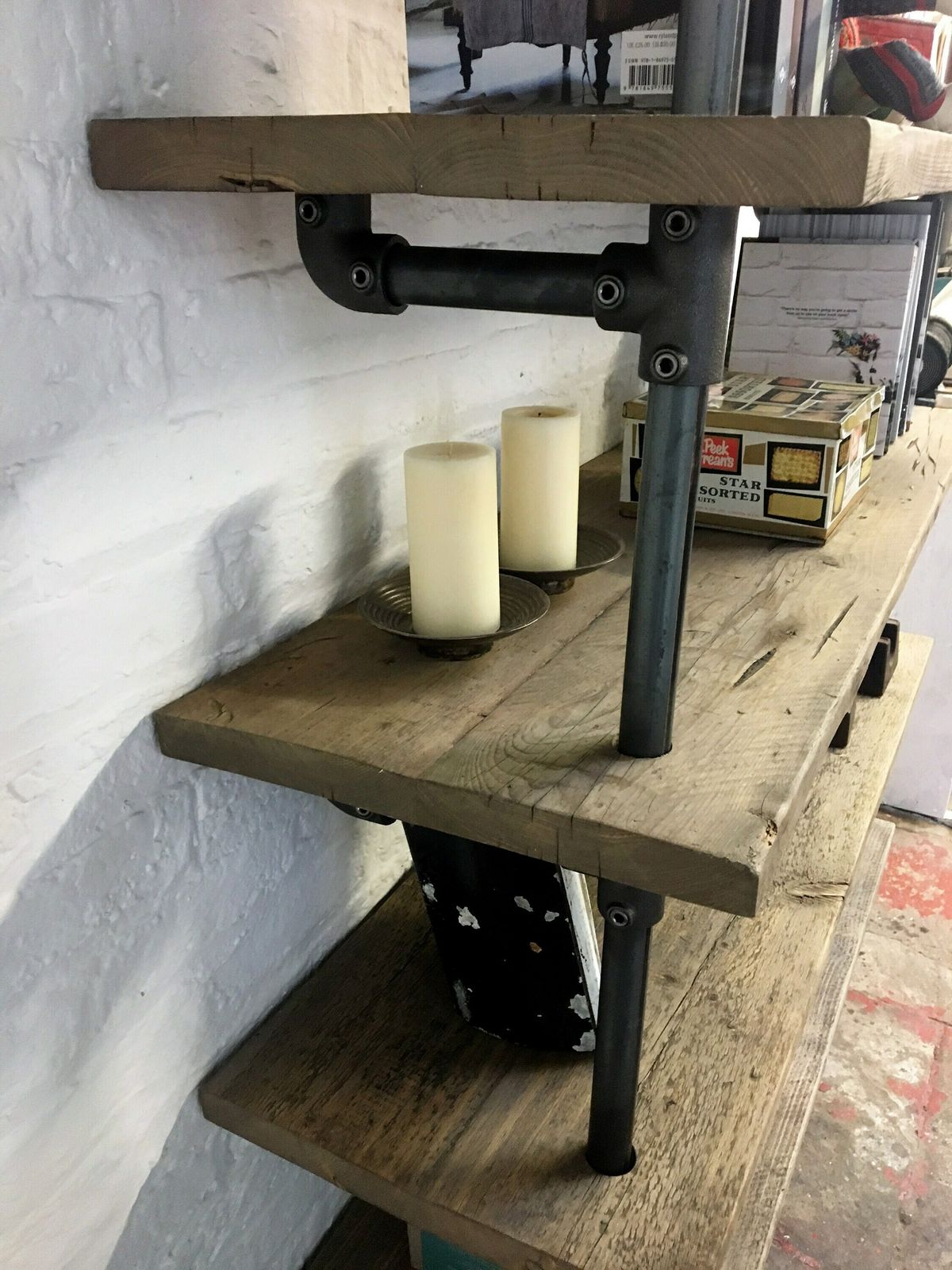 Annabel Bespoke Reclaimed Scaffolding Boards And Dark Steel Pipe Shelving/Bookcase   Made To Order photo buy