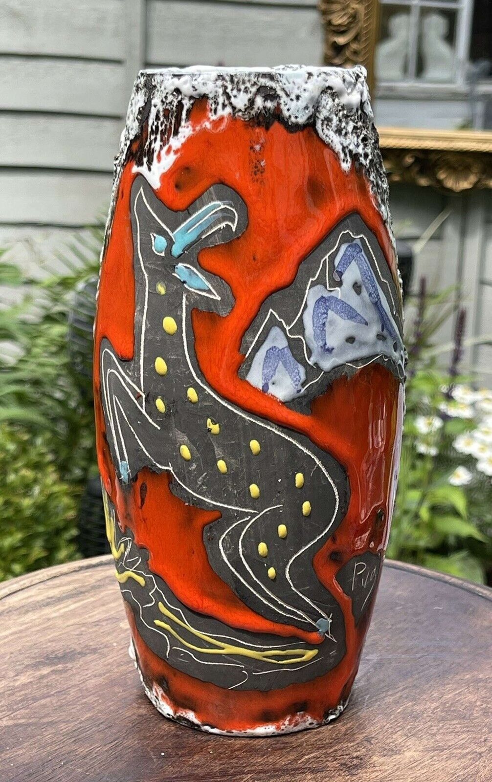 1950’s Ceramic Fiorini Pugi Vase Sea Foam Glaze. photo buy