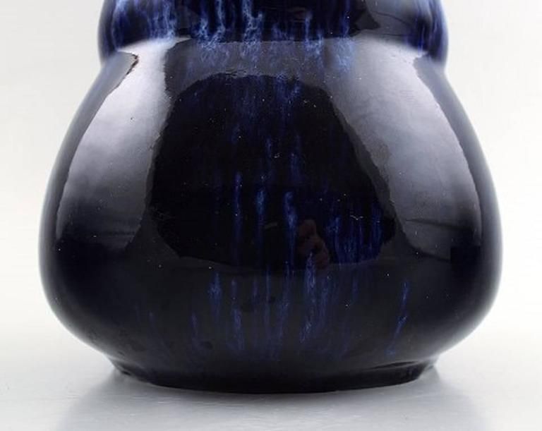 Pair Of Rörstrand Lidded Vases In Dark Blue Faience. 1930s 1940s photo Home Decor