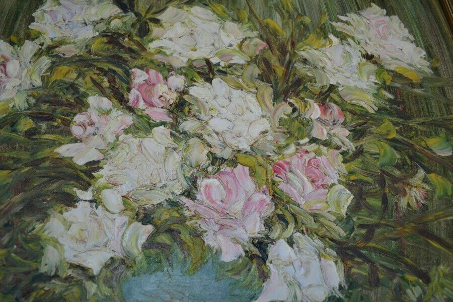 Vintage Flower Painting Oil On Board photo vinterior