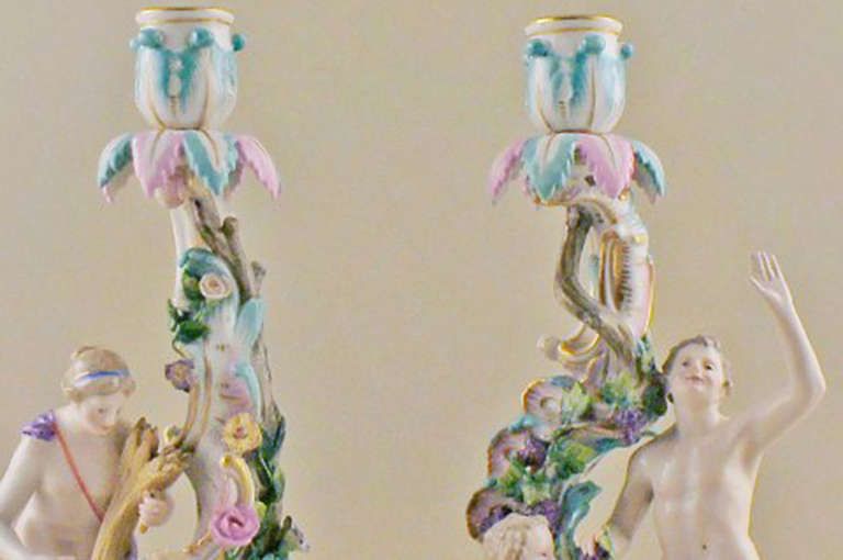 Meissen Rare Pair Of Antique Candlesticks In High Quality photo furniture