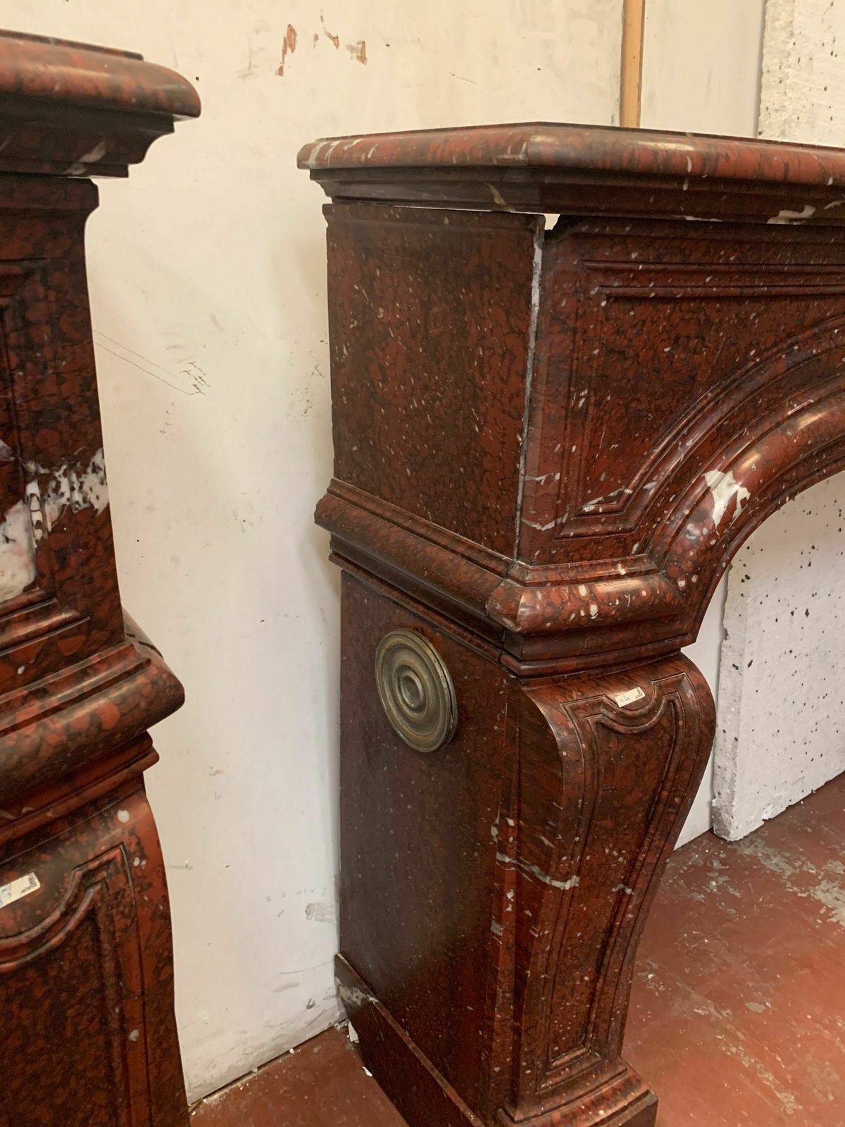 18752.33 Pair Of Louis XIV Style Fireplaces In Cherry Red Marble. XIX Century photo