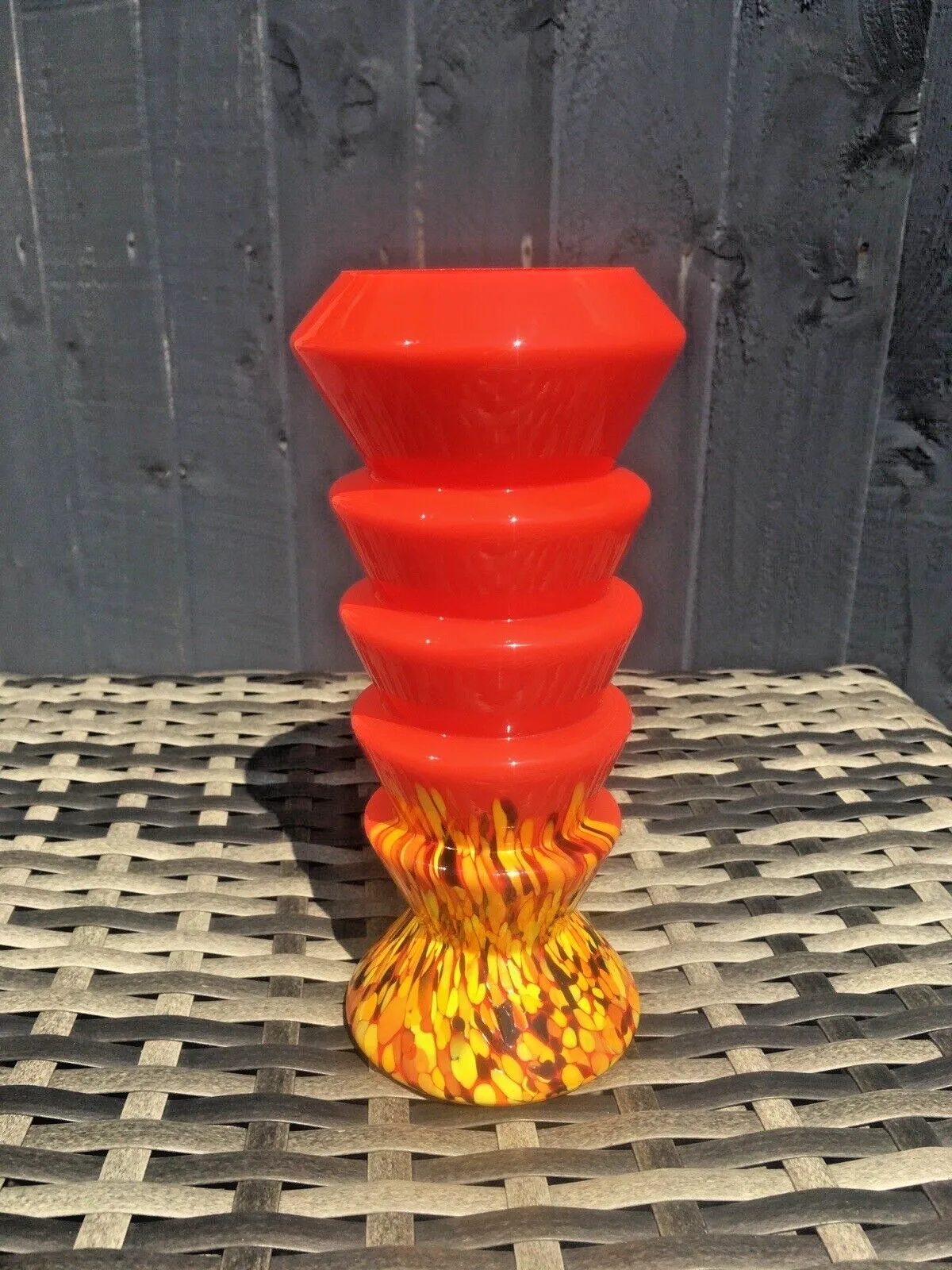 Art Deco Red Tango Kralik Ernst Steinwald Stepped Layered Spatter Glass Vase photo Home Decor