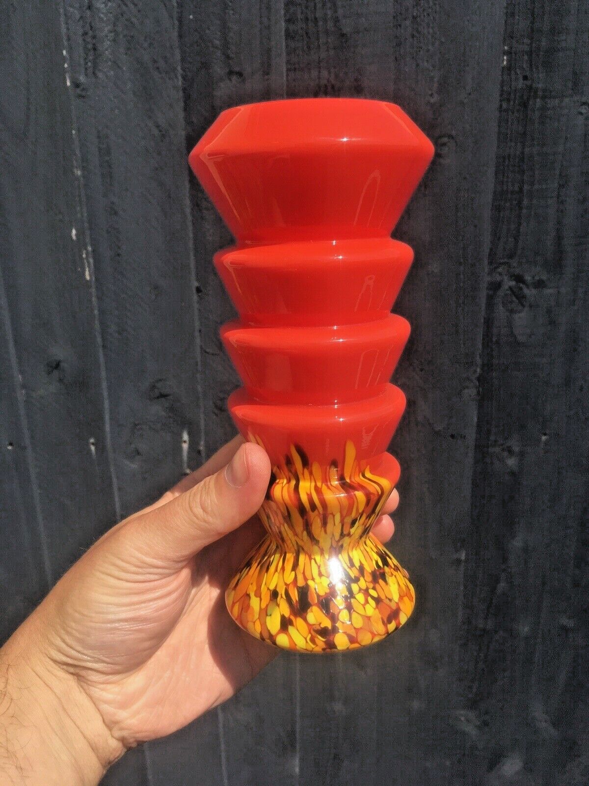 Art Deco Red Tango Kralik Ernst Steinwald Stepped Layered Spatter Glass Vase photo 130.0