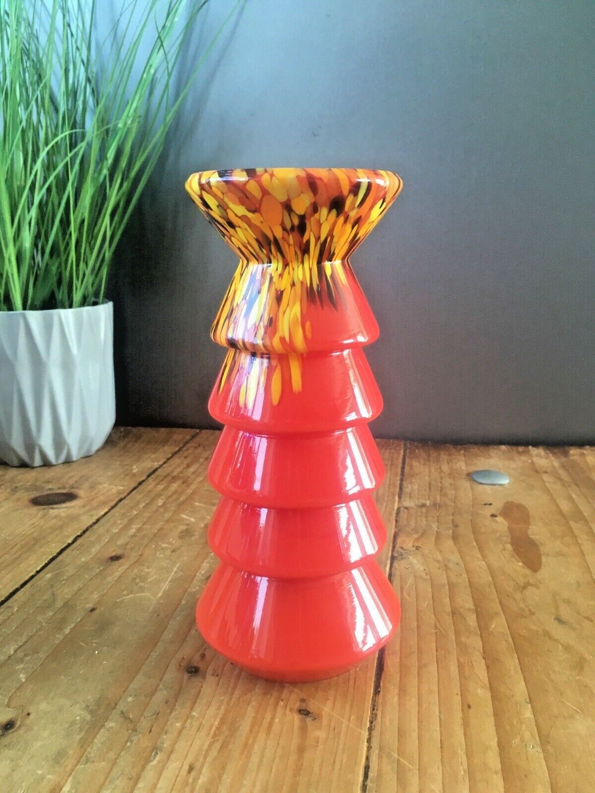 photo buy Art Deco Red Tango Kralik Ernst Steinwald Stepped Layered Spatter Glass Vase
