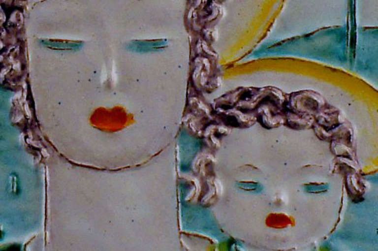 Goldschneider Vienna Art Deco Plaque Of Earthenware Woman And Child, Circa 1930 photo Art