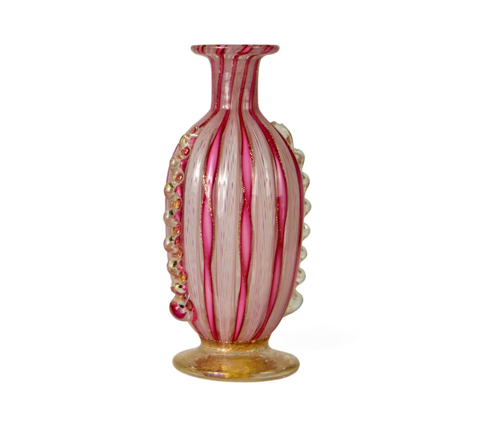 Murano Zanfirico Filligrana Glass Vase Pink With Gold Inclusion photo vintage