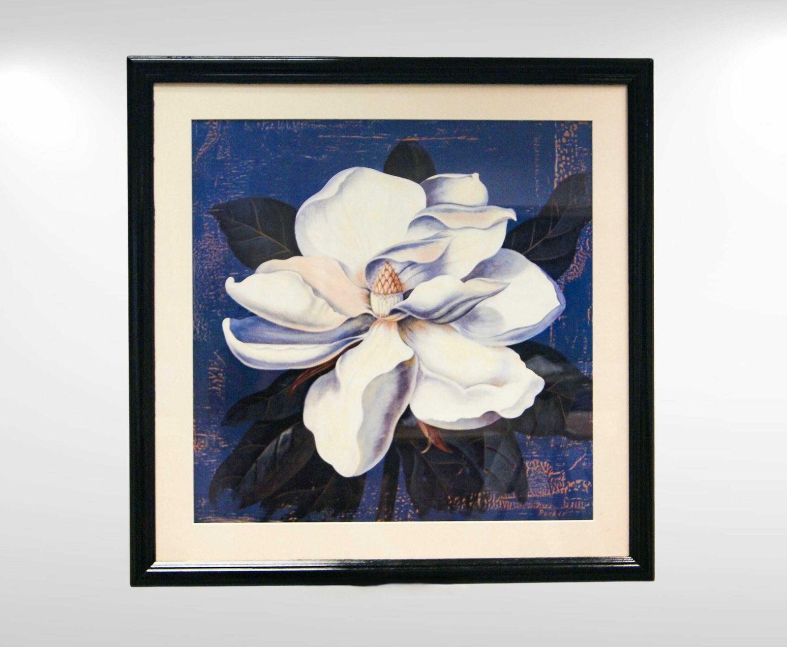 Set Of 2 Framed Art Prints Curtis Parker Glowing Magnolia & Glowing White Rose 78cm Sq Circa 1970s photo furniture
