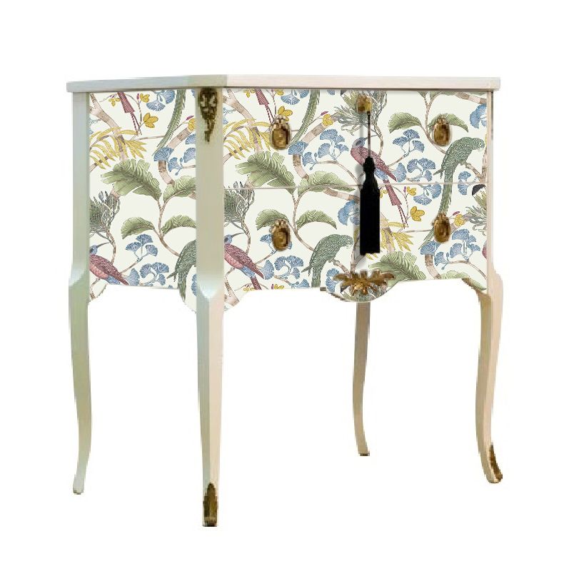 Gustavian Style Commode In Antique White With Exotic Birds Design And Matching Painted Marble Top photo furniture