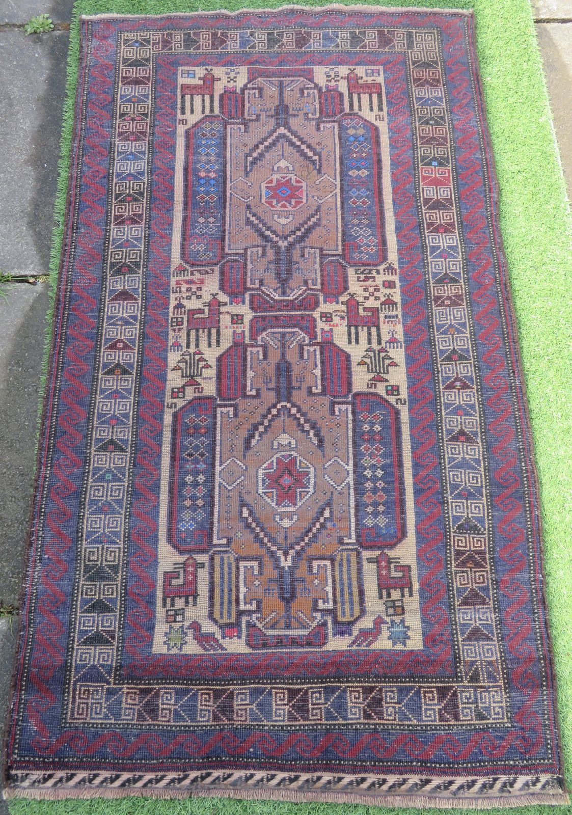 Antique Baluch Rug. Comical Animal Motifs. Baluch Tribes Of Herat. West Afghanistan.152cm X 86cm. photo vintage