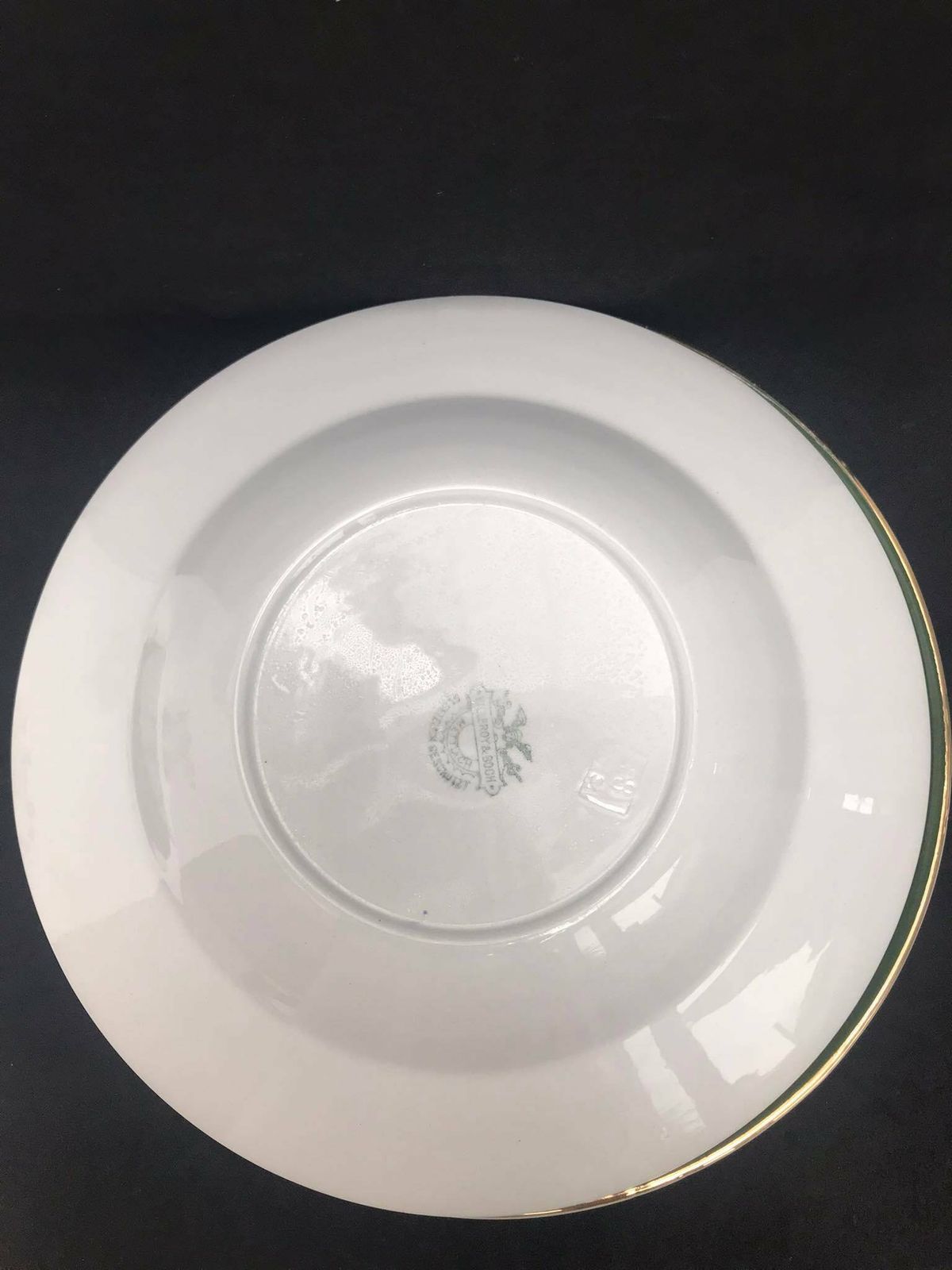 Antique Set 3 Soup Plates Made By Villeroy And Boch Mettlach Green Golden Rim XIX Century Large Plates 25,1 Cm Diameter German Porcelain photo buy