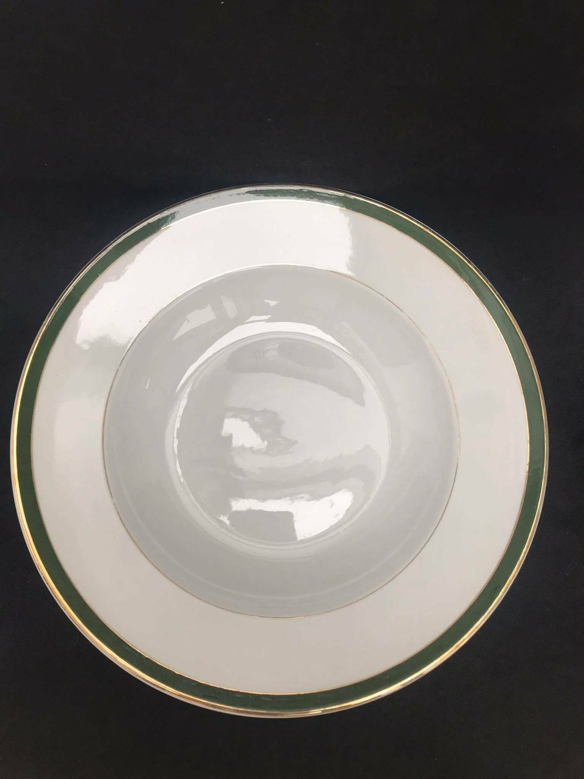 Antique Set 3 Soup Plates Made By Villeroy And Boch Mettlach Green Golden Rim XIX Century Large Plates 25,1 Cm Diameter German Porcelain photo vintage