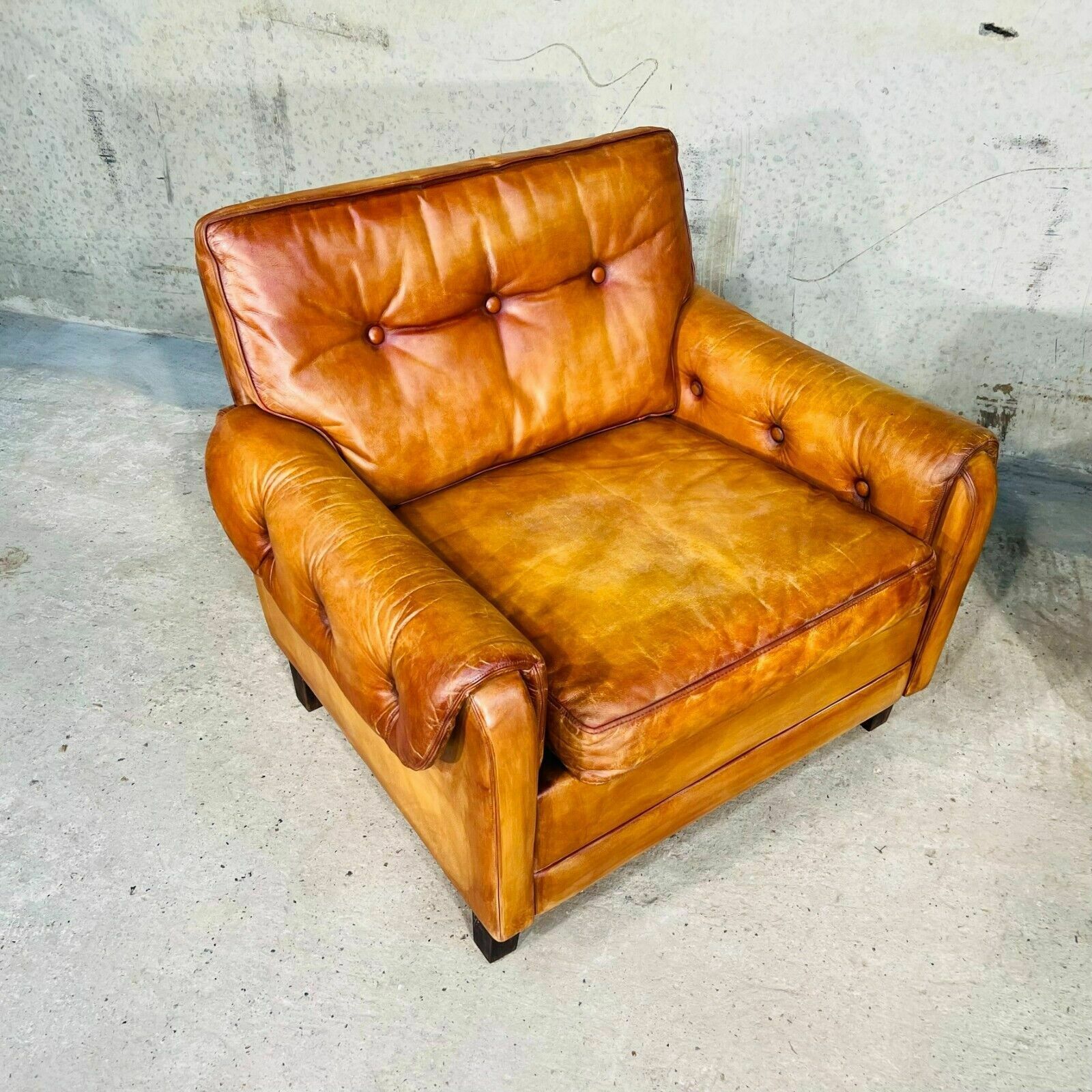 photo for sale Pair Of Vintage Danish 70s Light Tan Leather Armchairs