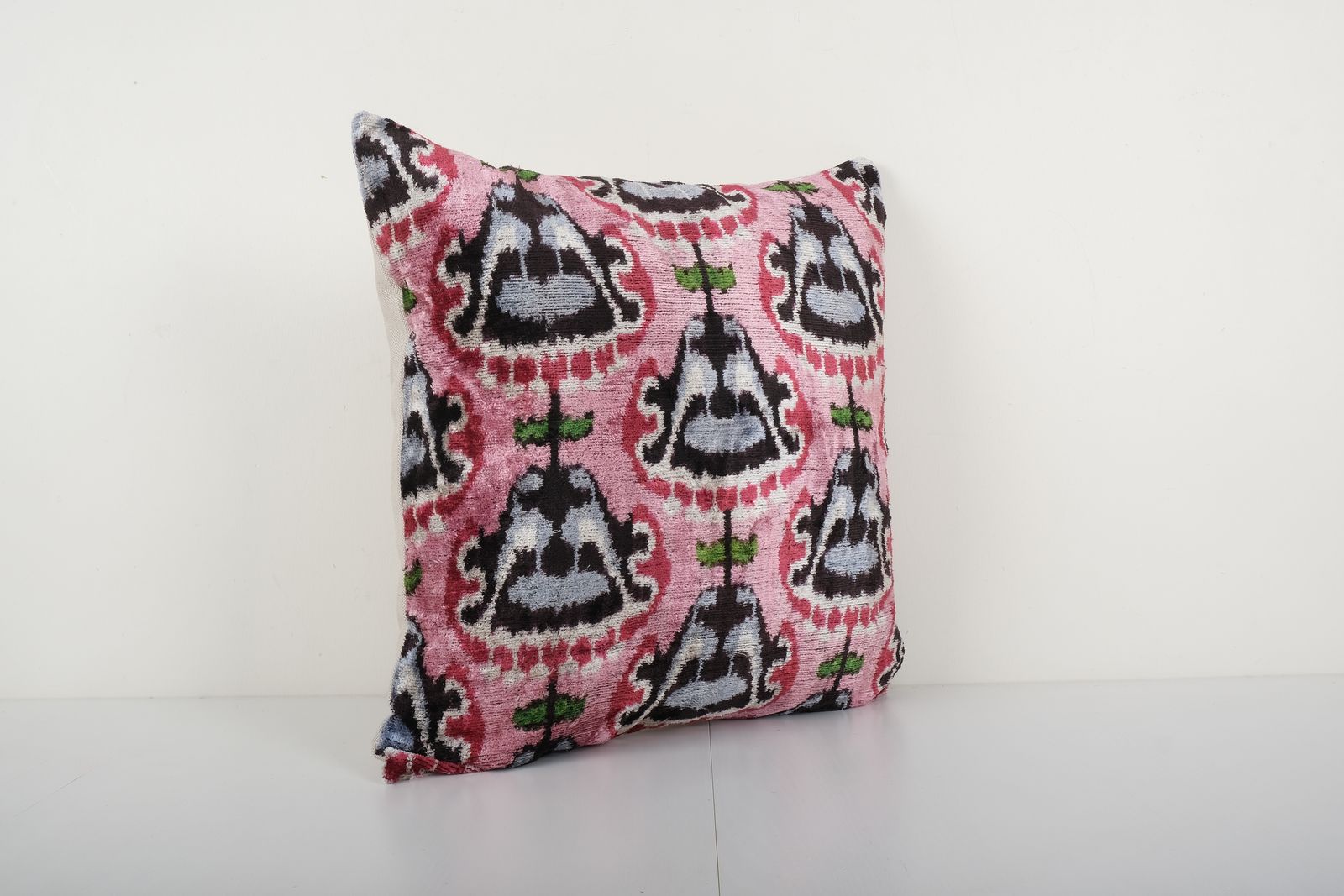 Square Ikat Pink Pillow Cover   Handloom Uzbek Silk Ikat Velvet Pillow Cover   Ethnic Decorative Throw Pillow 20'' X 20'' photo 73.0