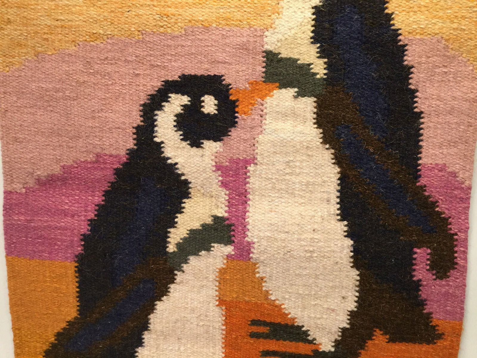 Swedish Flat Weave Wall Hanging Rug By Ingegerd Silow   Motif A Pair Of Wonderful Penguins photo for sale